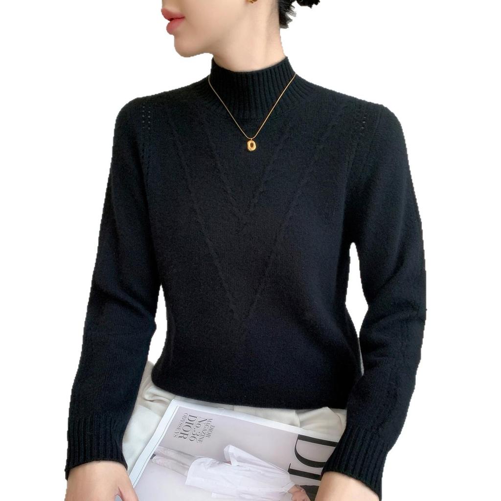 Women's Floral Jacquard High Neck Cashmere Sweater - Thickened, Versatile Autumn/Winter Knit Base Layer