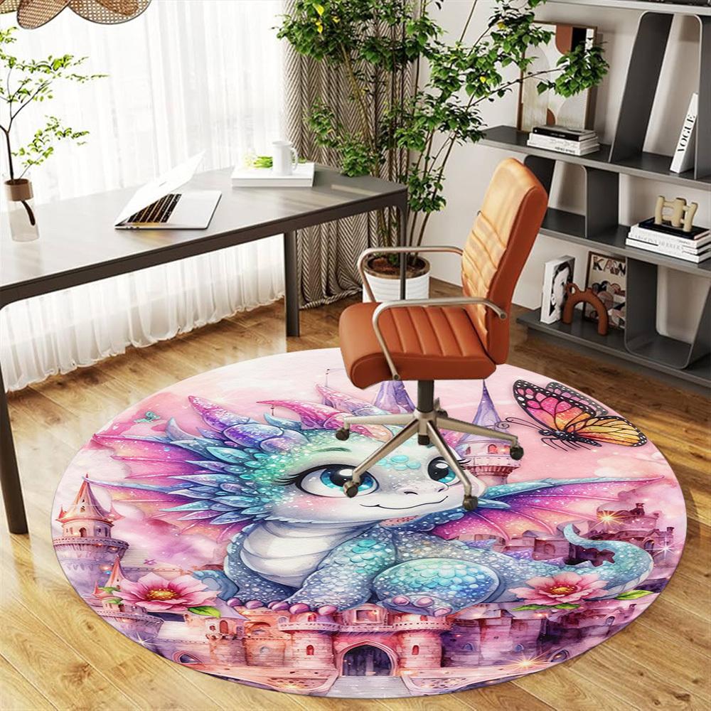 1PC Dragon Fantasy Round Chair mat Area Rug - Non-Slip, Floor Mat for Office, Bedroom, and Indoor Decor -Gift D1127227