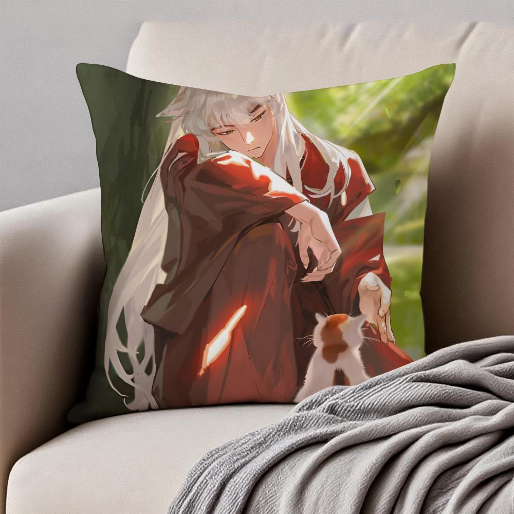 Classic Anime IInuyasha Cushion Cover Pillowcase Antidustmite Invisible Zipper Short Plush Sofa Cushion