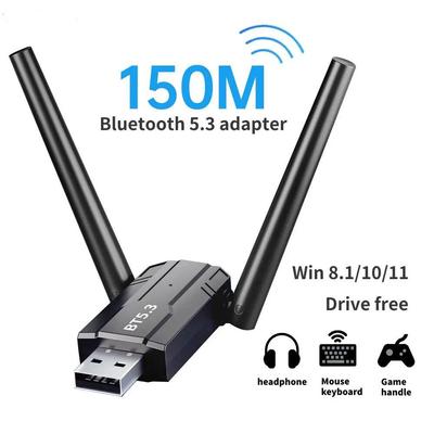 150m Bluetooth 5.3 Adapter USB Transmitter Receiver Free Driver PC Windows 11/10/8.1 Mouse Keyboard Audio Receiver Computer Accessories Plug and Play