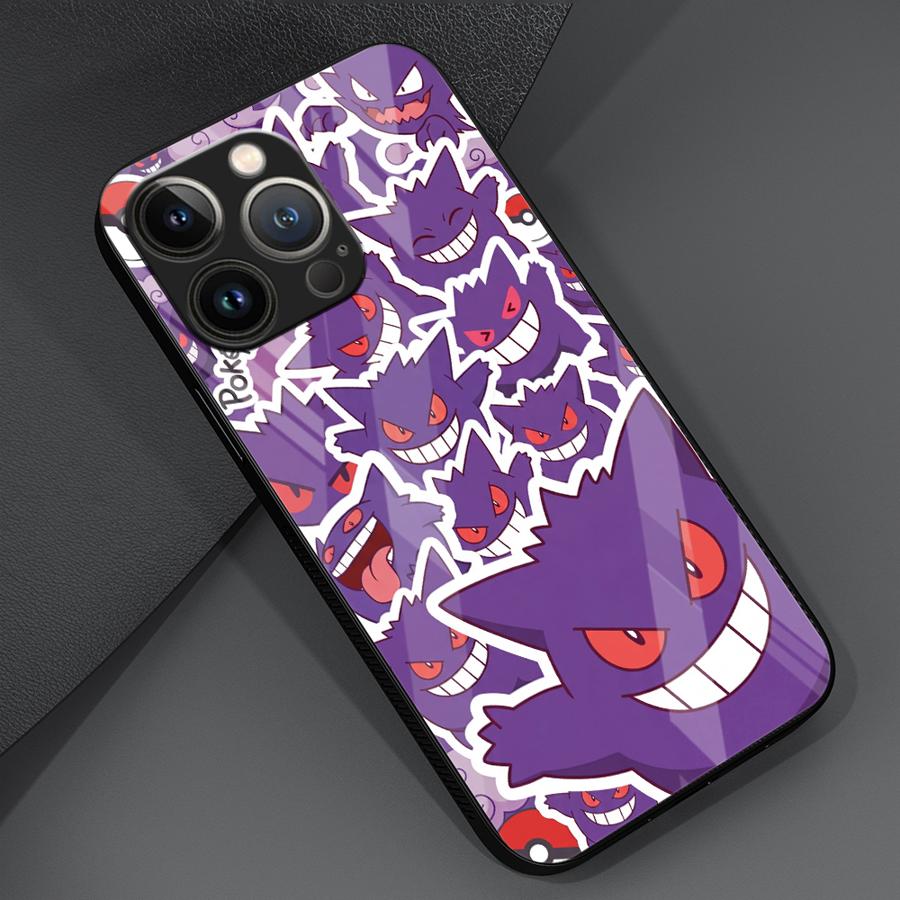 Glass Case for iPhone 17 Pro Max 12 16 14 8 Air 15 Plus 13 11 XR Phone Cover Hot Pokemon Gengar