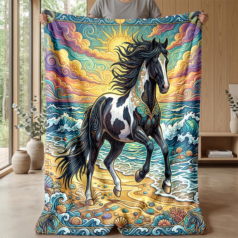 Oceanic Horse Majesty Theme blanket Lightweight Warm Flannel Blanket Decorative Throw Blanket for Home Decoration