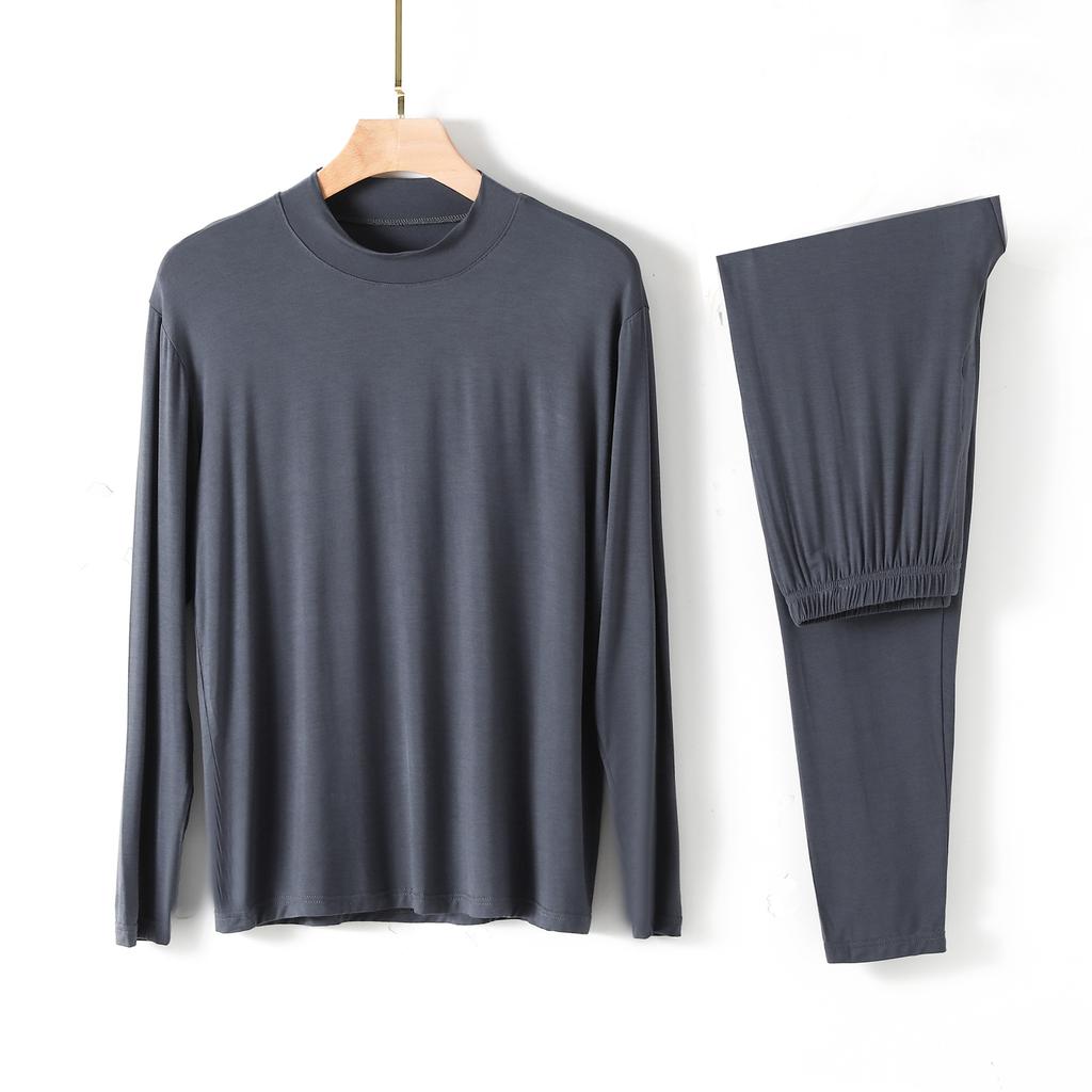 Modal Mens Homewear Pajamas V-neck Long Sleeve Pants Kit Draping Smooth Elastic Comfortable Sleepwear Pyjama Homme