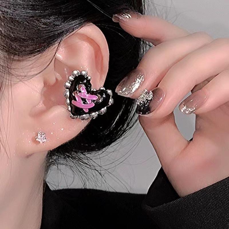 Fashion Drop Oil Bowknot Heart Ear Bone Clip Earrings for Women Metal Love Without Ear Hole Ear Cuff Non Piercing Jewelry