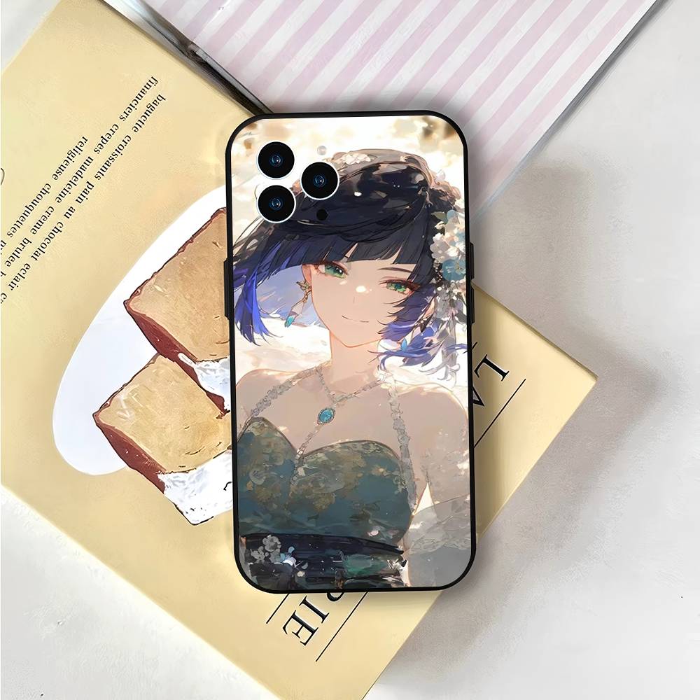 Yelan Anime Game Genshin Impact Phone Case For IPhone 17 Air 16 15 14 13 Pro Max 11 12 Black Silicone Cover