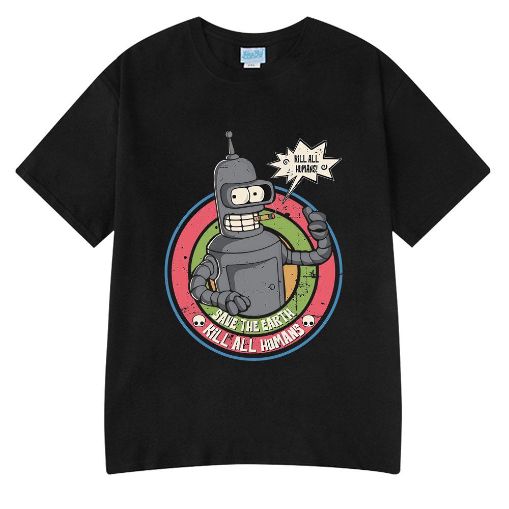 Funny Save The Planet Kill All Humans Robot Graphic Print T Shirt Men's Women Fashion Short Sleeve T-shirt