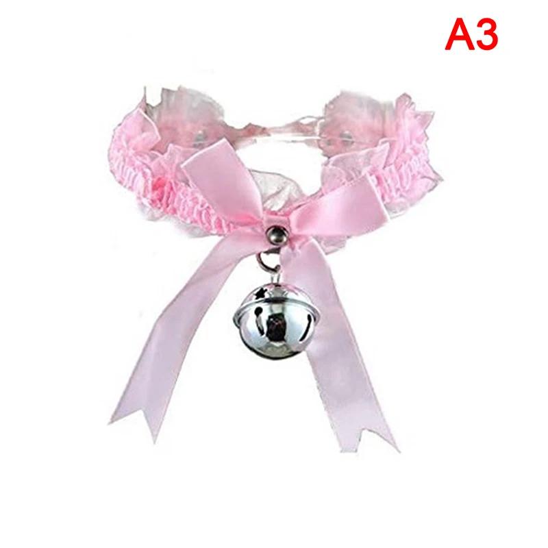 

Gothic Women s Sexy Necklace Bow Knot Lace Collar Pendant Small Bell Choker рожевий