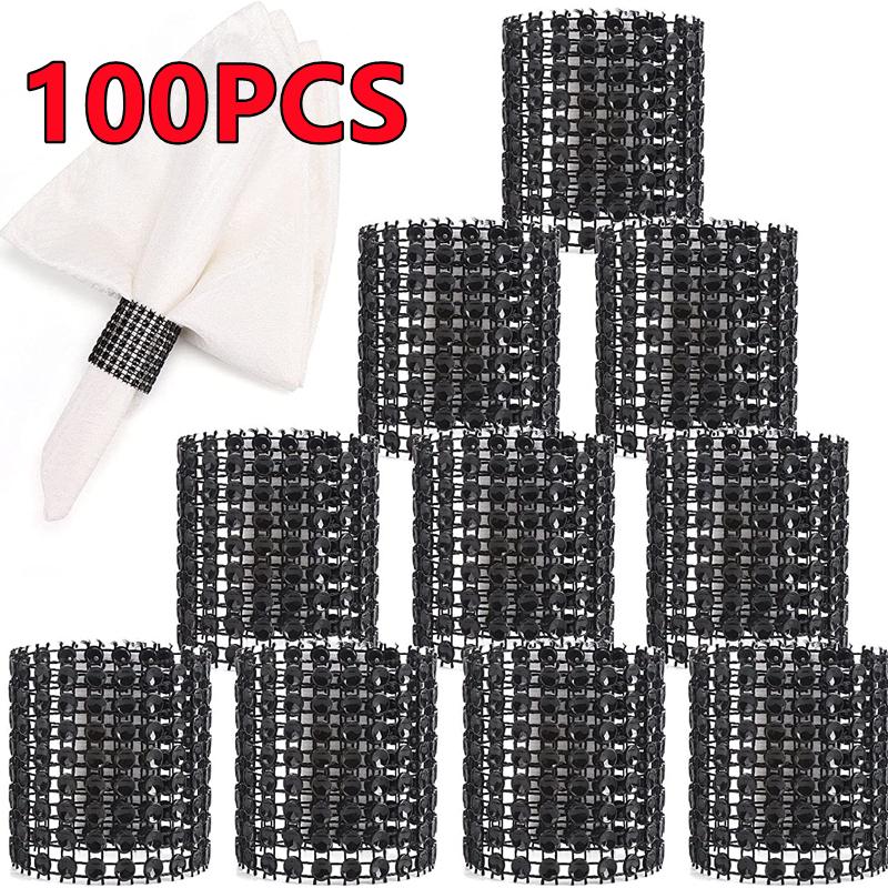 New 100PCS Rhinestone Napkin Rings Bling Decoration Gifts Wedding Dinner Elegant Gold Sliver Napkin Rings Holder Party Supplies