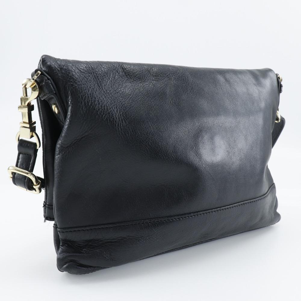 Tory Burch logo Shoulder Bag 2-way clutch black Calfskin Women Used