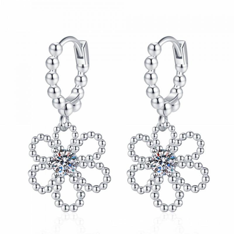 Elegant French Vintage Camellia Flower Earrings Women With Moissanite Sterling Studs 925 Sterling Silver