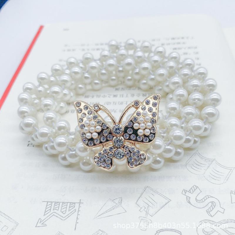 Mei Women's Pearl Waist Chain - Perfect for Dresses, Summer Casual Style, Rhinestone Embellished, Elastic Waistband