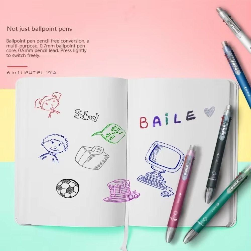 3pcs Clip-on Multicolor Ballpoint Pens with Mechanical Pencil Press Roller Ball Pen  Office