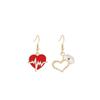 Japanese & Korean Cartoon Red Heart EKG Needle Earrings: Light Luxury Design, DIY Drop Oil for Elegant Style