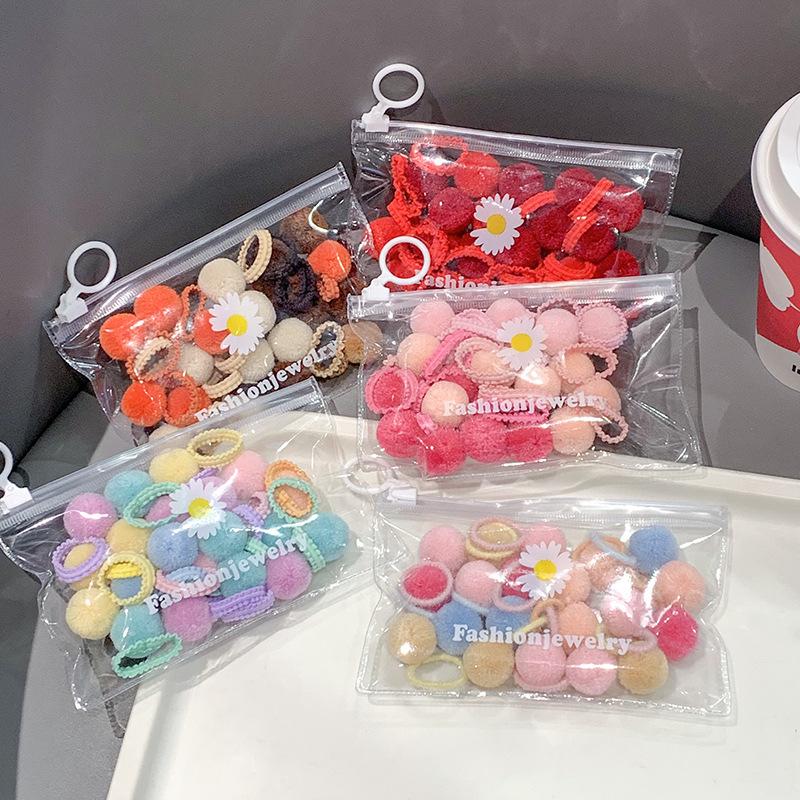 20Pcs Colorful Soft Plush Ball Hair Bands for Girls Kids Elastic Hair Ponytail Ropes Rubber Bands Headwear Hair Accessories Gift