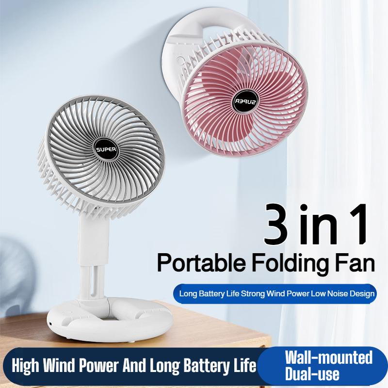 2026 Desktop Retractable Fan USB Rechargeable Folding Portable Silent Mini Air Circulator for Student Dorm Home Office