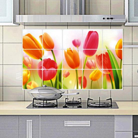 Oil-proof Kitchen Wall Sticker Rose Tulip Flower Dolphin Dandelion Self-adhesive Waterproof