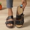 Women's Solid Color Casual Sandals, Platform Slip On Soft Sole Double Buckle Holiday Shoes, Cut Out Wedge Beach Shoes