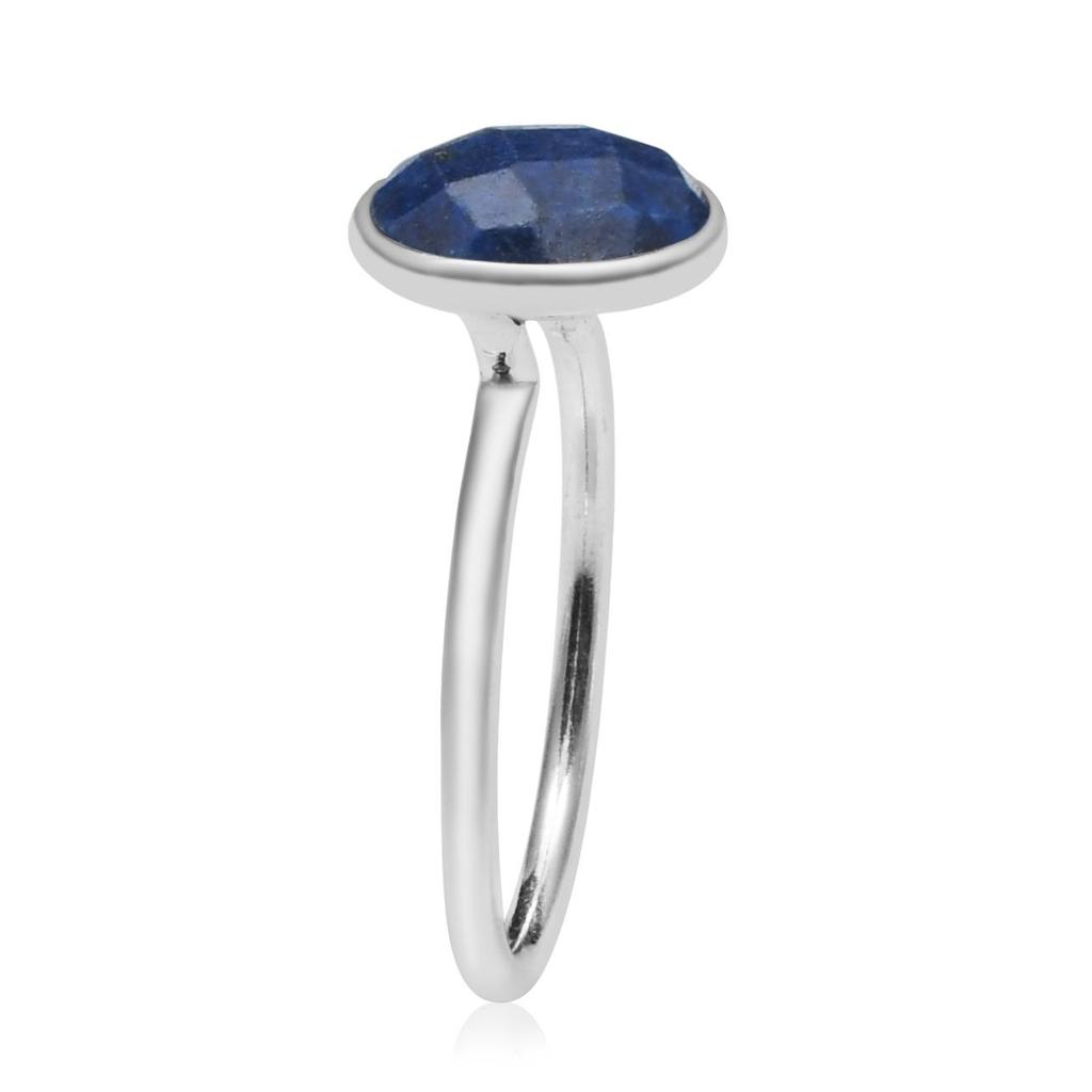 Natural Lapis Lazuli Gemstone Ring, 925 Sterling Silver, Solitaire Ring, Round Gemstone, Handmade Ring Jewelry, Gift for Easter, Ring Size - 5