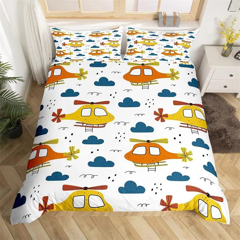 Premium Airplane Duvet Cover Planes Fying In Air Aviation Airport Helicopters And Jets Cartoon Style Room Decorative For Boys Girls Gift