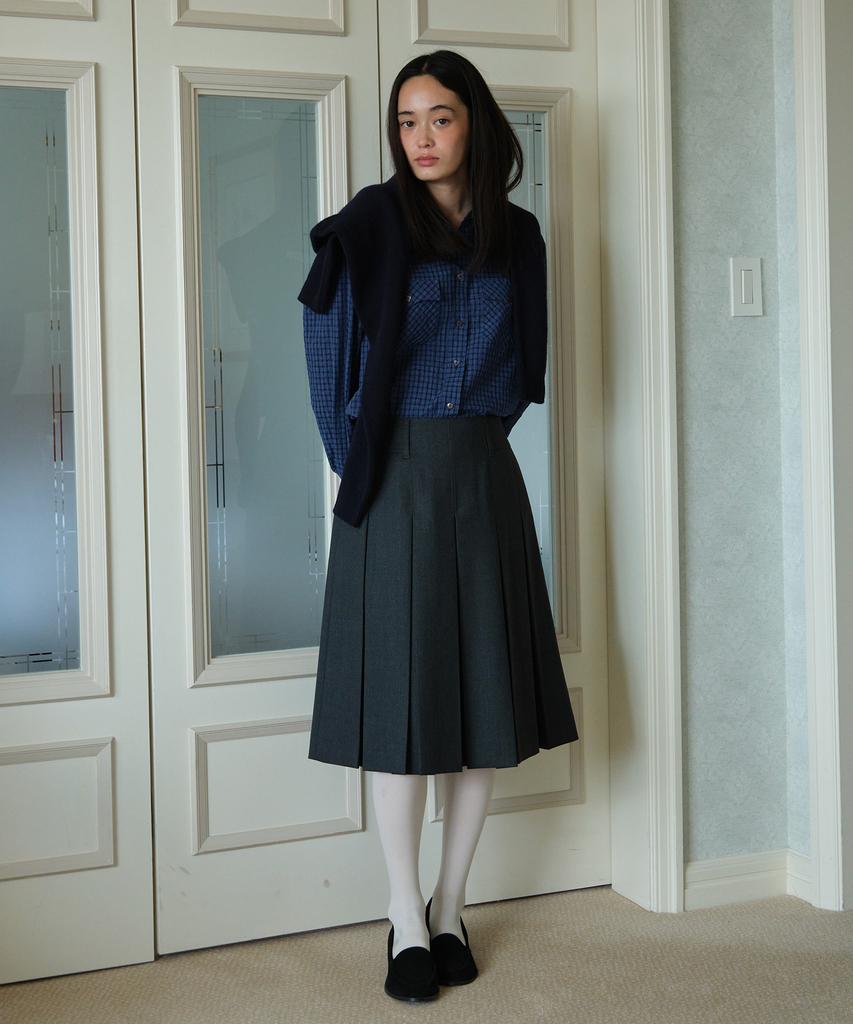 Tudument Box Pleats Midi Skirt_Charcoal