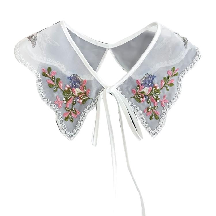 Elegant Half Shirt Collar Embroidered Flower Collar Beads Flower Lapel Half Shirt Collar Chinese Aesthetics