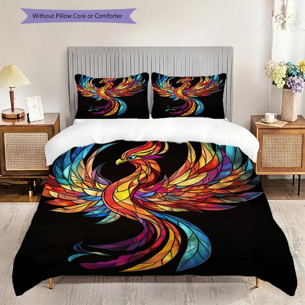Phoenix Pattern Bedding Quilt Set Quilt Cover Pillowcase Home Decoration Birthday Gift (1 * duvet cover + 2 * pillowcase, without core)
