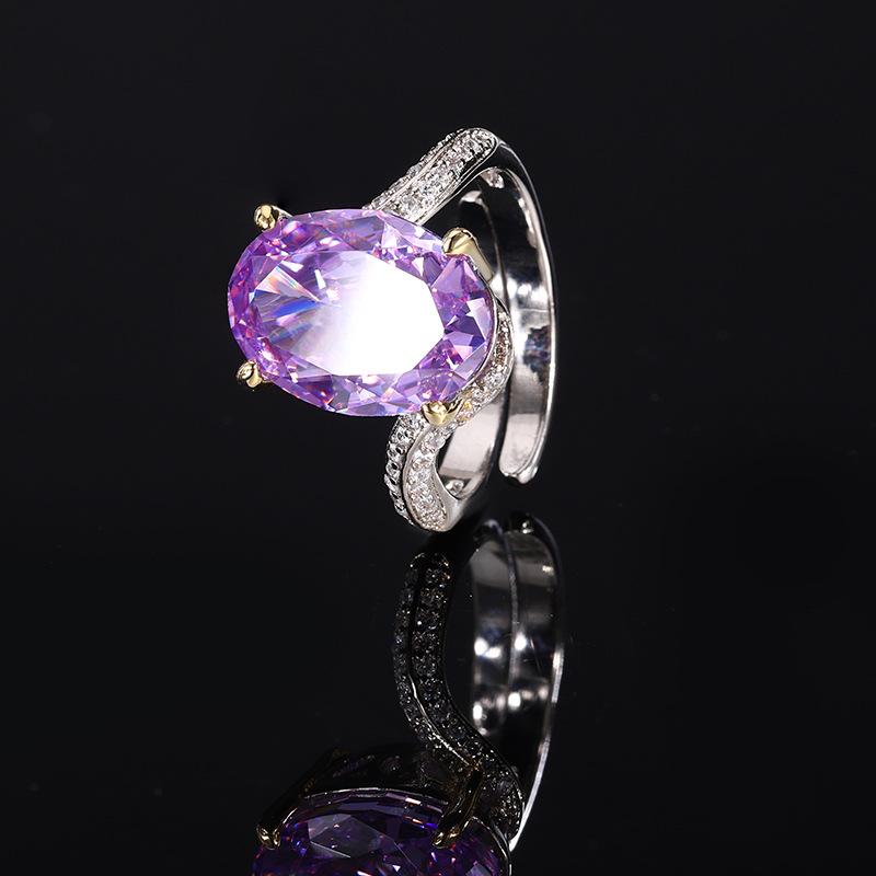 Jewelry Copper Bottom Gold-plated High-carbon Diamond Ice Flower Cut Pigeon Egg Copper Setting Set Female 10 * 14