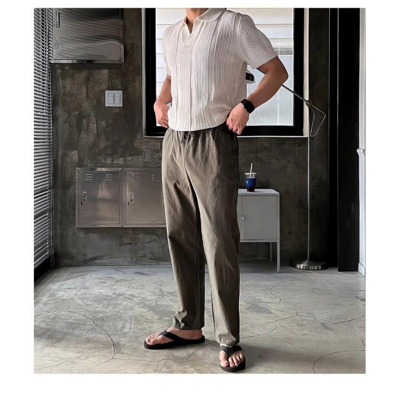 Men S Knitted Polo Shirt Short Sleeve Hollow Out Ice Silk Summer Old Money Style