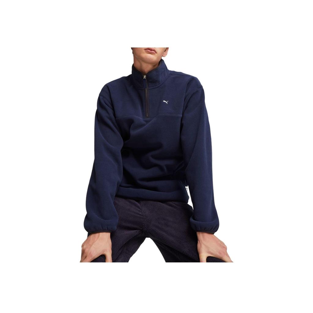 PUMA MMQ Polar Fleece Sweatshirt with Stand Collar Unisex Tops Navy-Blue 620820-16