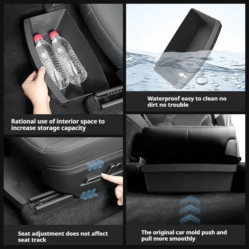 For Tesla Model Y Accessories 2021 2022 2023 2024 2025, TPE Front Seat Storage Box Organizer with Trash Can Function