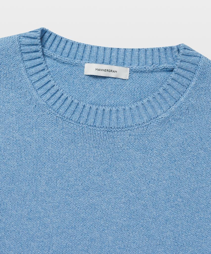 MANNERGRAM Upw Washable Cotton Round Short Sleeve Knit Cameo Blue