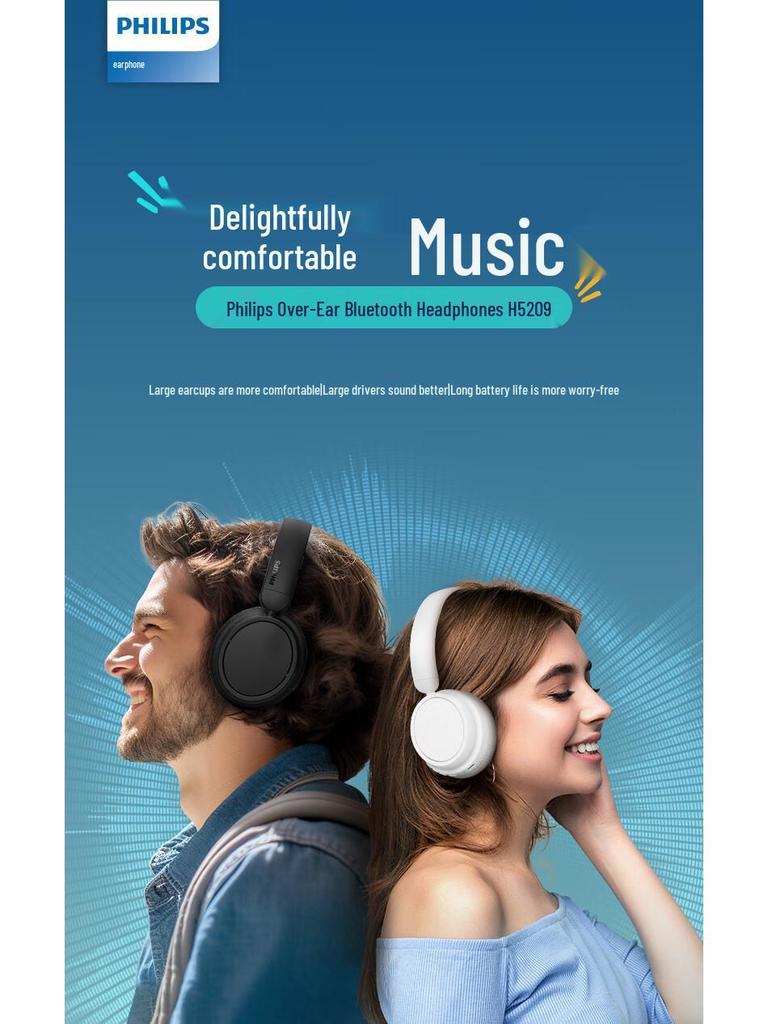 Philips TAH5209 Foldable Over-Ear Bluetooth Headphones for Mobile and Computer