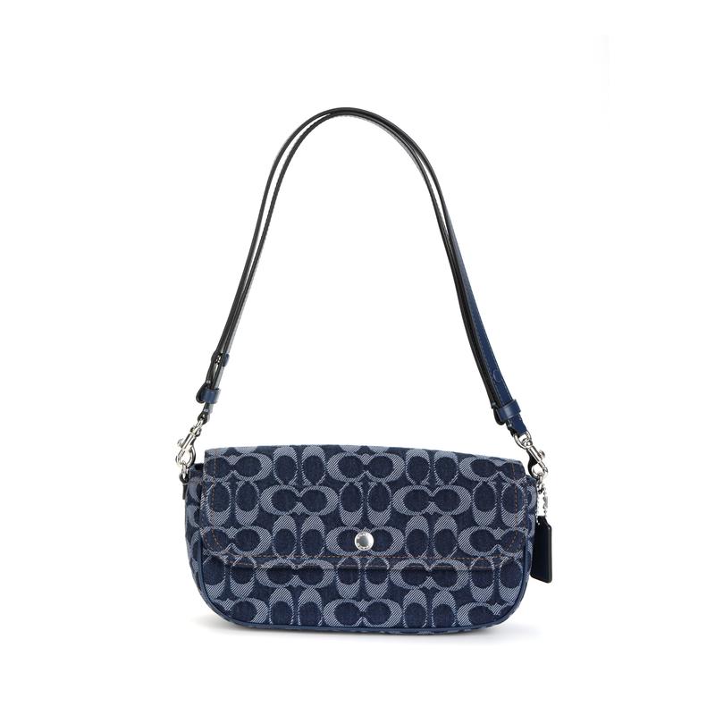 COACH Brook Flap Brook Flap 24 Printed Micro Label Chain Shoulder Strap Fabric Tote Shoulder Bag Medium Women s Blue синий