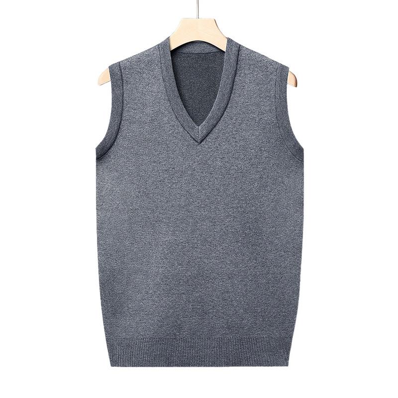 Solid Color V-neck Sweater Vest In Autumn and Winter Middle-aged and Old Dad Wears A Shirt and Knitted Vest Sleeveless Vest.
