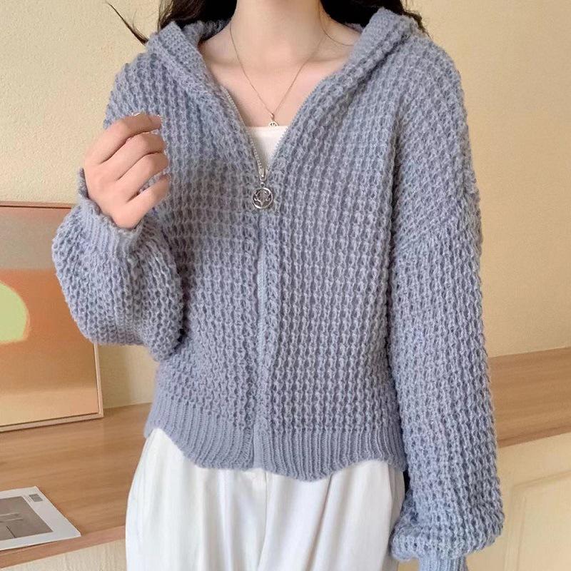 

Новый теплый свитер с высоким воротом, ретро, крупной вязки, с лацканами, ленивый, свободный, с темпераментом, на молнии, куртка-свитер, женский one size fits all серый