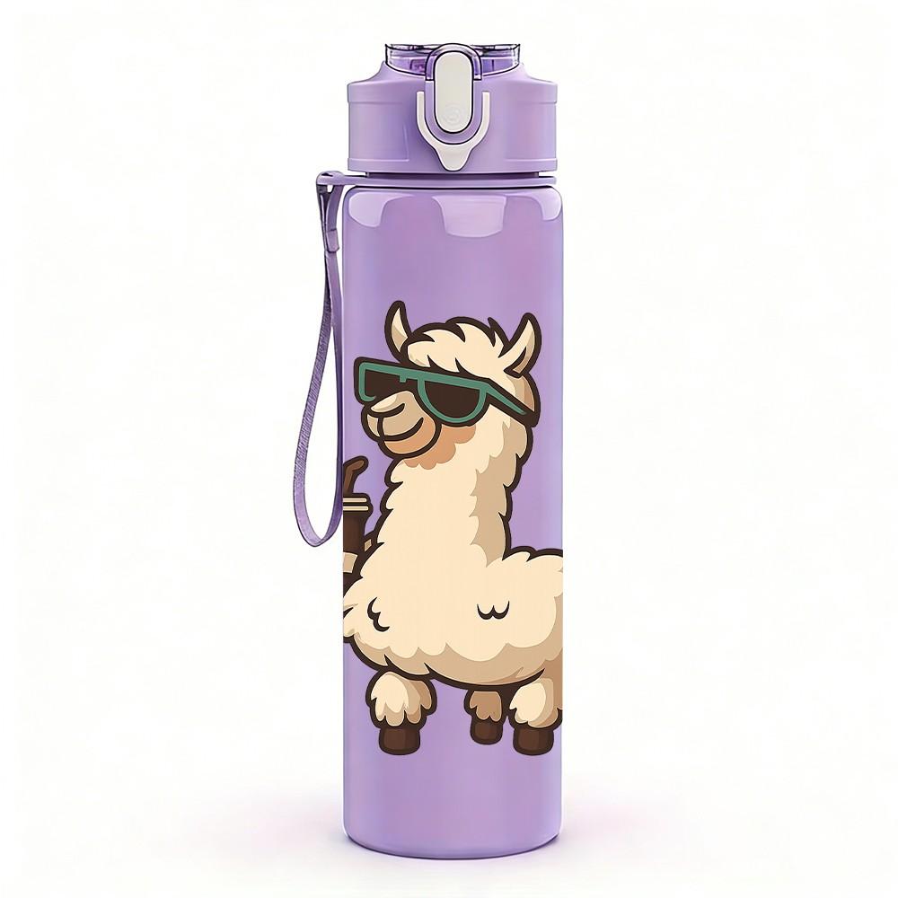 1PC Cool Sunglasses Llama Cartoon 750ml Color Plastic Sports Water Bottle Leakproof Flip Straw Lid Suitable for Sports Office Home Use