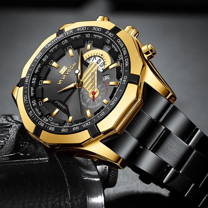 RORIOS Orologio Uomo Scheletrato In Acciaio Inox, Quarzo Con Calendario E Luminoso, Regalo Con Scatola Pelle