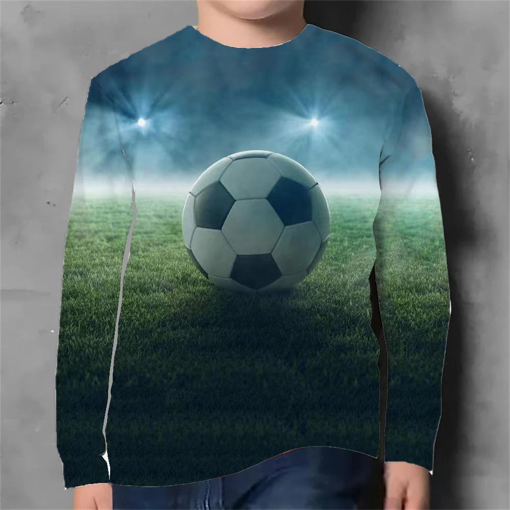 

Весенне-осенние футболки с круглым вырезом и 3D-принтом с футбольным рисунком, модные повседневные детские футболки с длинным рукавом для мальчиков 160