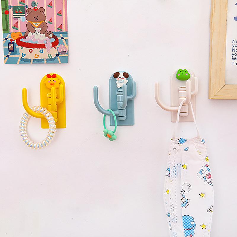 Rotatable Multi-Purpose Cartoon Three-Hook Hook Cute Student Dormitory Punch-Free Traceless Sticky Hook Wall Door Key Hook Tool