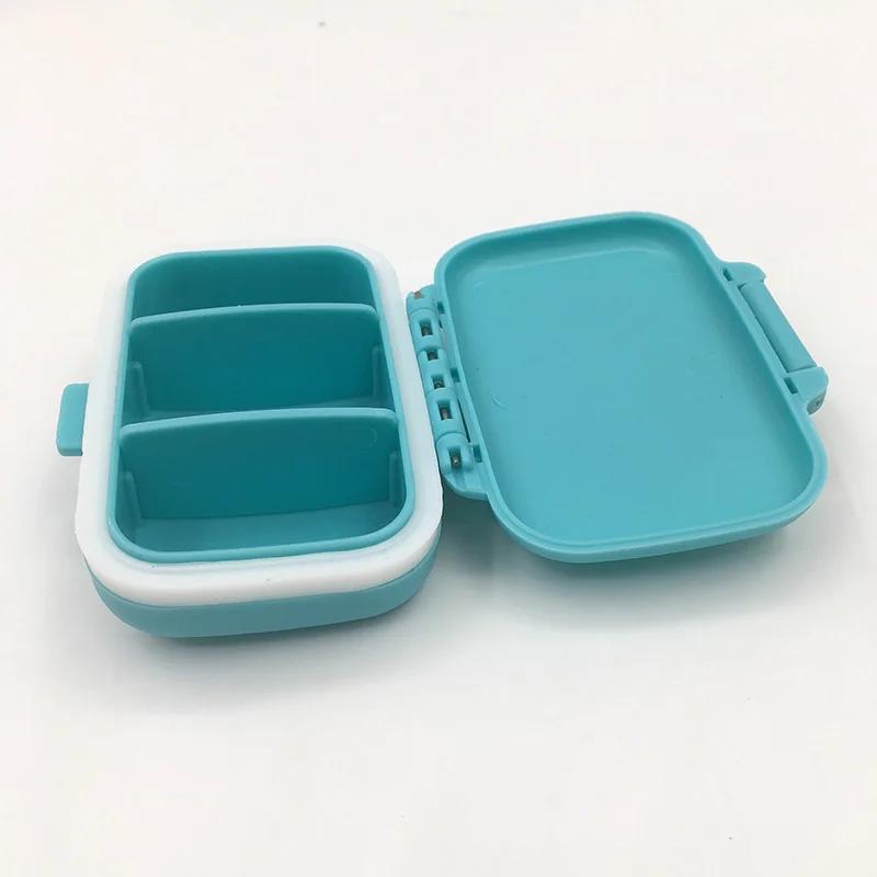 Мини-портативный органайзер для таблеток, чехол с 3 сетками, коробочка для таблеток, контейнер для хранения таблеток, еженедельная коробка для таблеток, чехол для таблеток, дозировка лекарств синий