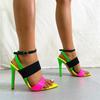 Sexy Sandály s otevřenou špičkou a špičatou špičkou na stiletto podpatku pro ženy, smíšené barvy, pásek s přezkou kolem kotníku, tenké vysoké podpatky, společenské svatební boty, Sandalias