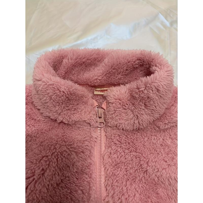 Pink Soft Children's Winter Coat - Girls' Zipper Jacket with Stand-Up Collar, Easy Zip Closure, Side Pockets - Warm Cold Weather Coat for Toddler
