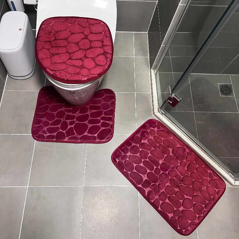 3PCS Solid Color Simple Bathroom Water-absorbing and Non-slip Floor Mat Stone Pattern, Comfortable and Soft, Three-piece Set