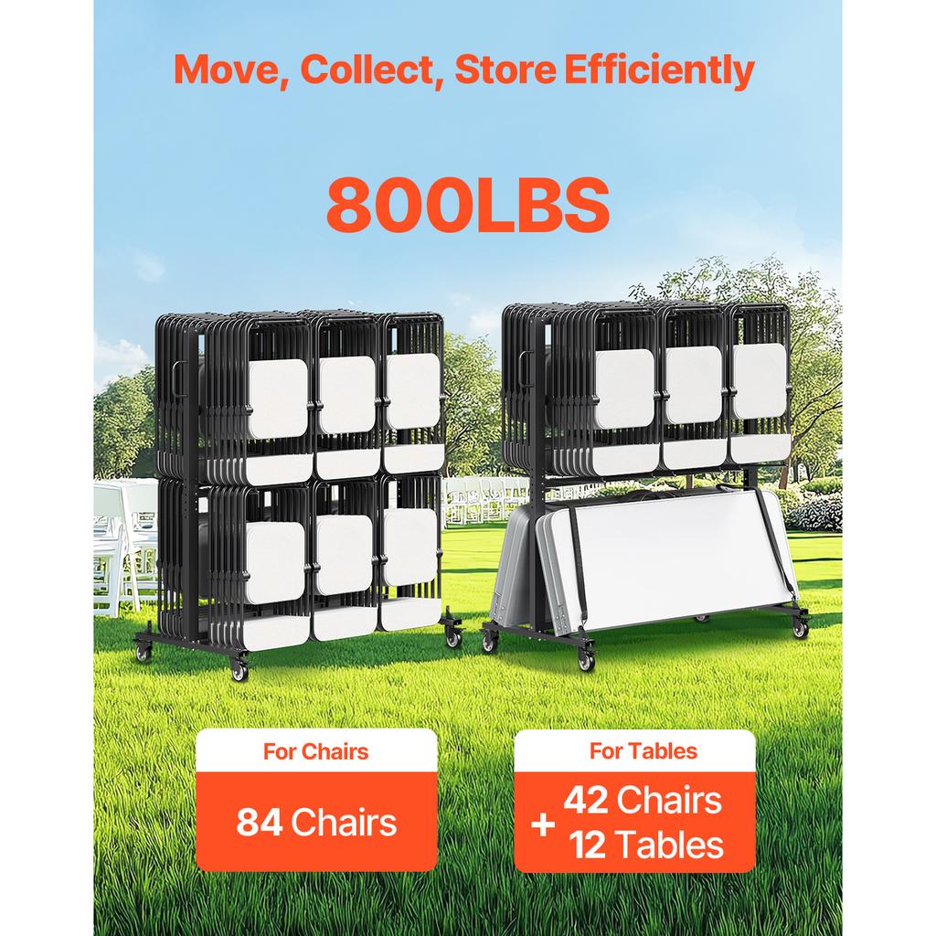 SucceBuy 800LBS Folding Chair Rack with Wheels Chair Cart for 84 Chairs/ 12 Tables+42 Chairs Dual-layer Chair Storage Dolly