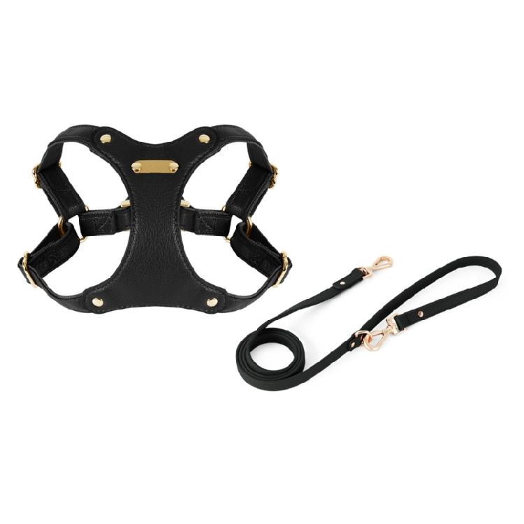 

Dogs Harness & Leash Waterproof Small Medium Dog Vest Harness PU Leather Leash L