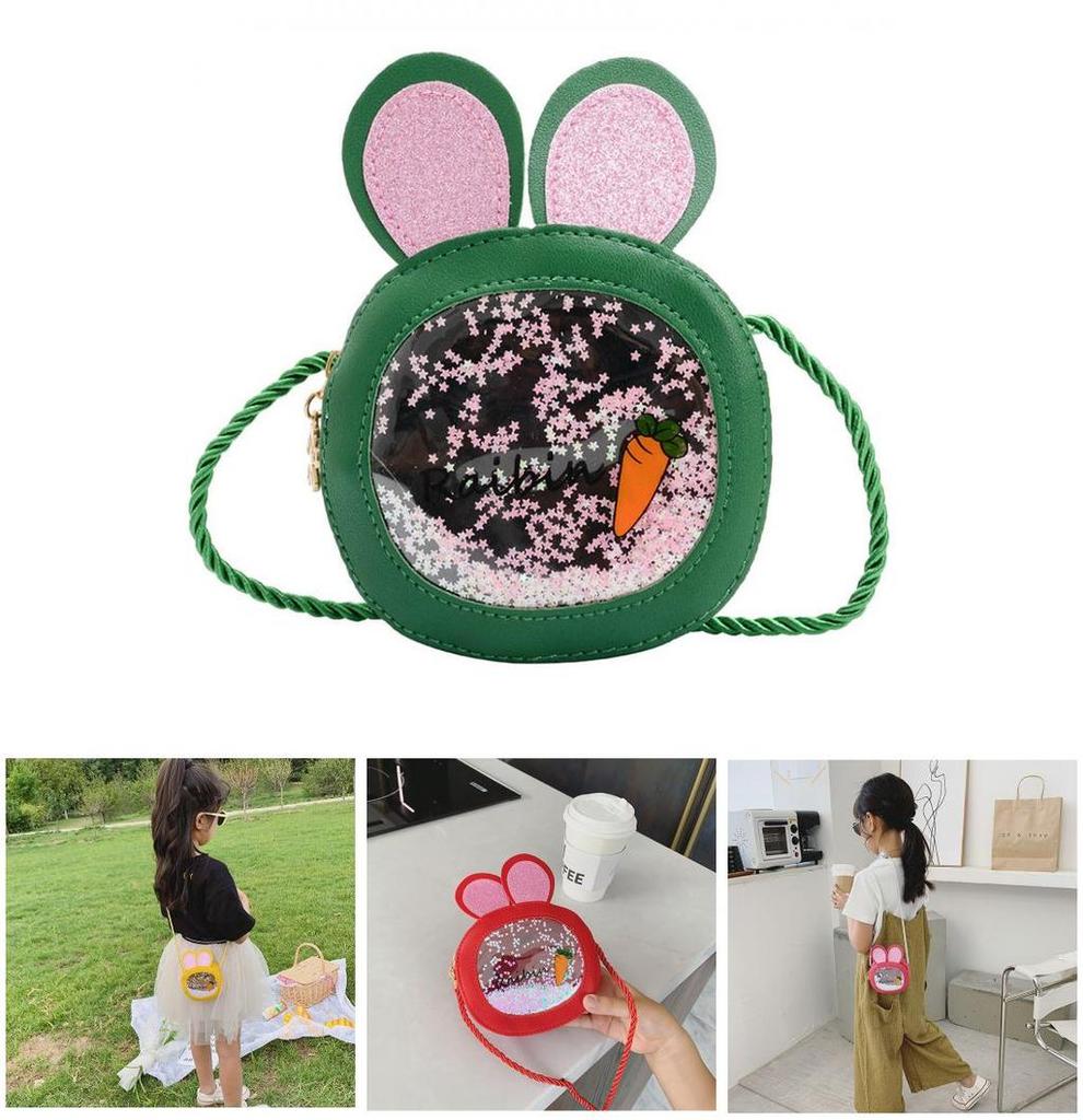 Cute Pu Children's Bag With Bunny Ears Mini Round Bag Sparkling Sequins Available In Multiple Colors