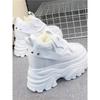 Fashion Winter High Top Leather Women Boots Platform Wedge Sneakers Chunky Shoes Hidden Heel 12CM White Black Women Casual Shoes