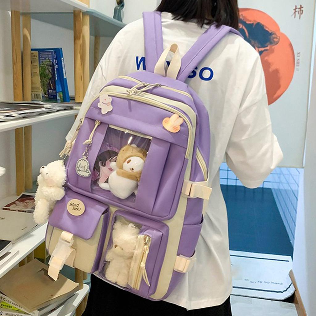 5 stk Ryggsekksett Student Søt Skoleryggsekk Messenger Bag Skulderveske Penal Håndveske Svart