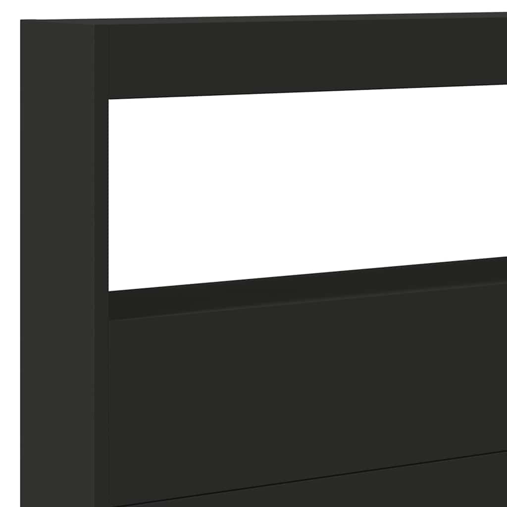 LED Headboard with Shelves Black 220 x 17 x 102 cm