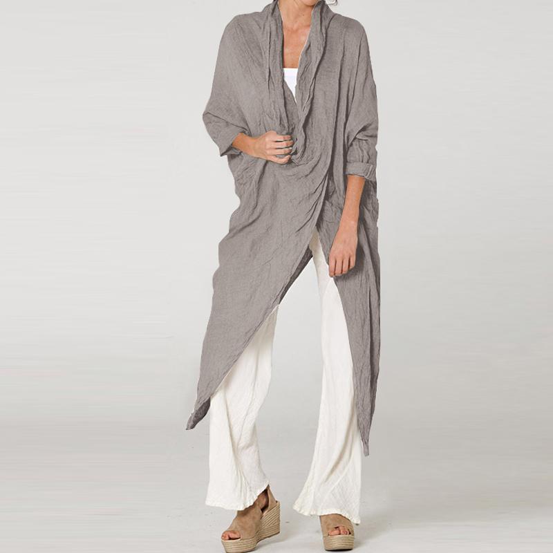 

ZANZEA Женская повседневная блузка с драпированным вырезом, длинным рукавом и асимметричным низом 5XL